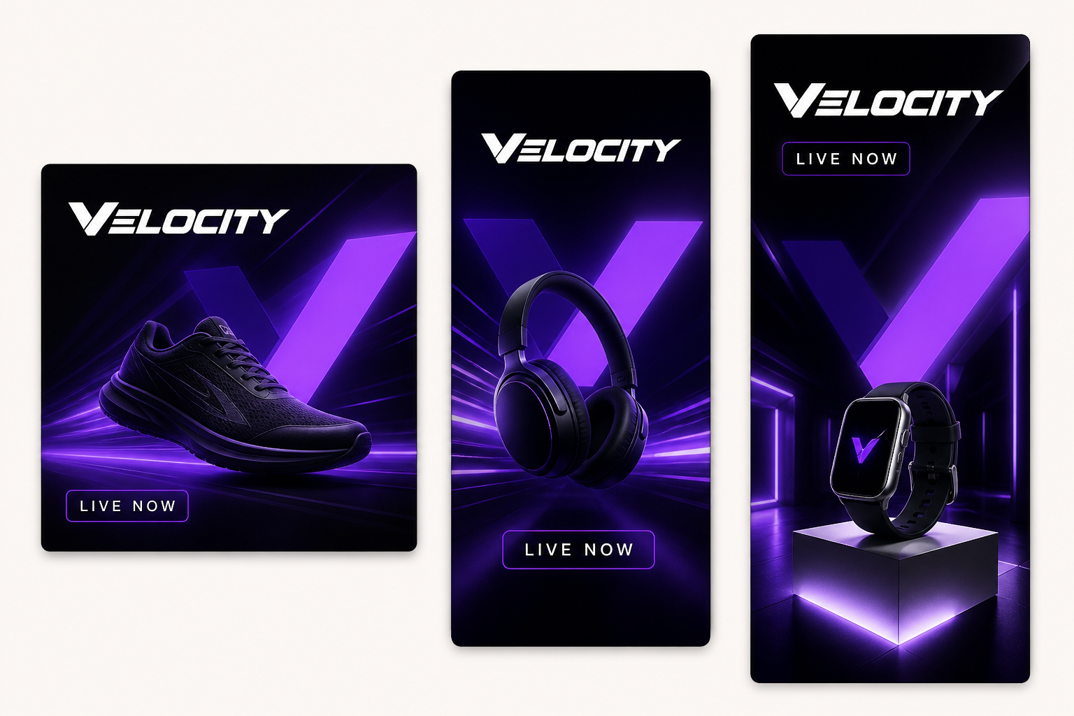 Velocity Commerce Campaign — Feed, story and vertical paid-social campaign system.