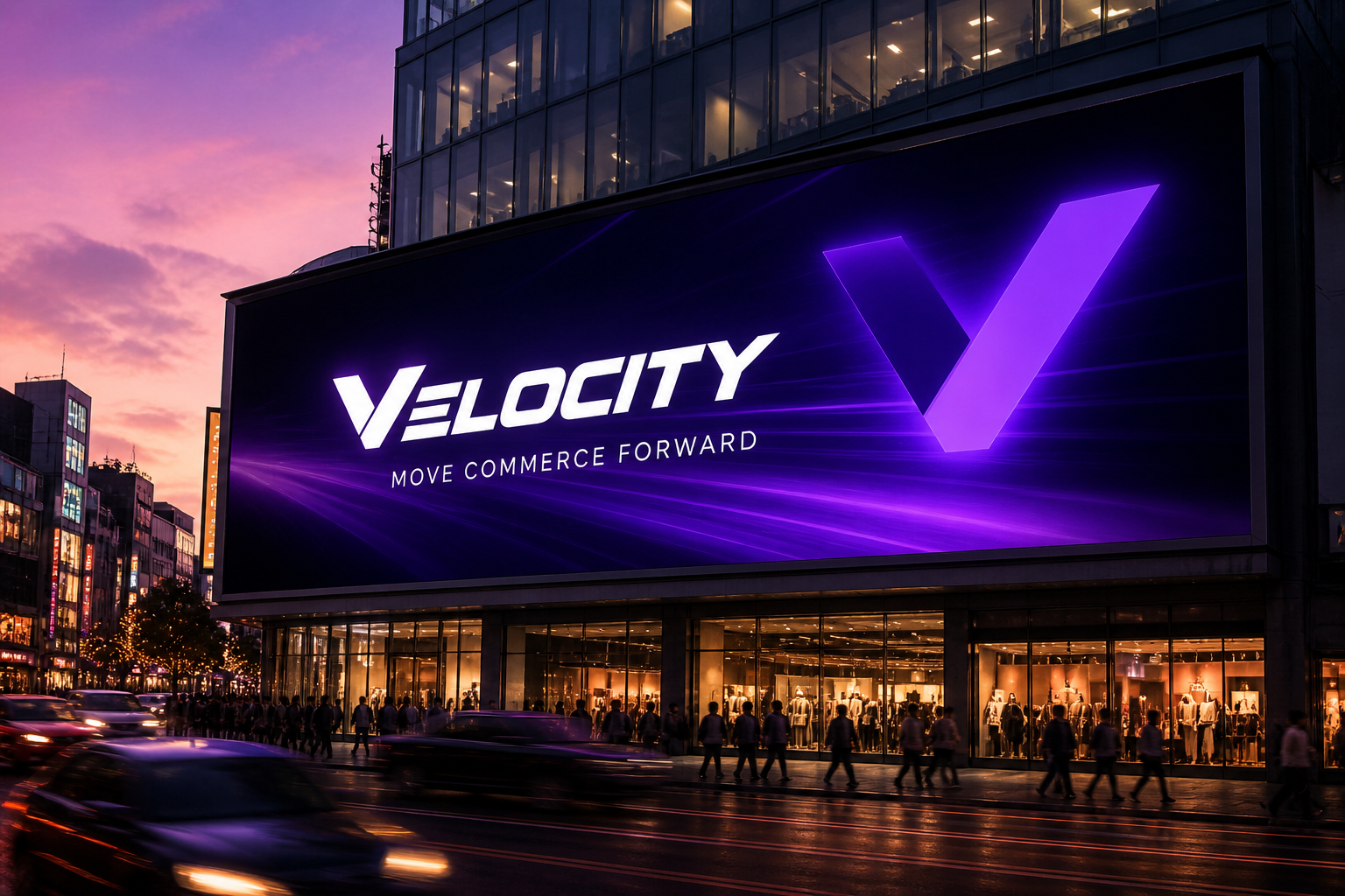 Velocity Commerce Campaign — Large-format digital billboard adaptation.