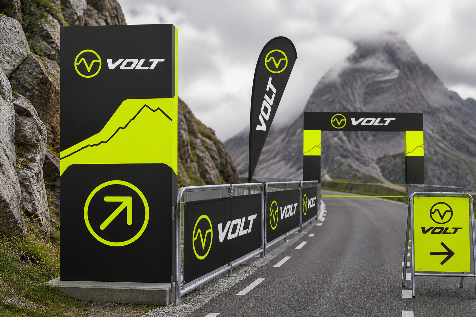 Volt Cycling Series — Route signage, climb markers and safety wayfinding.