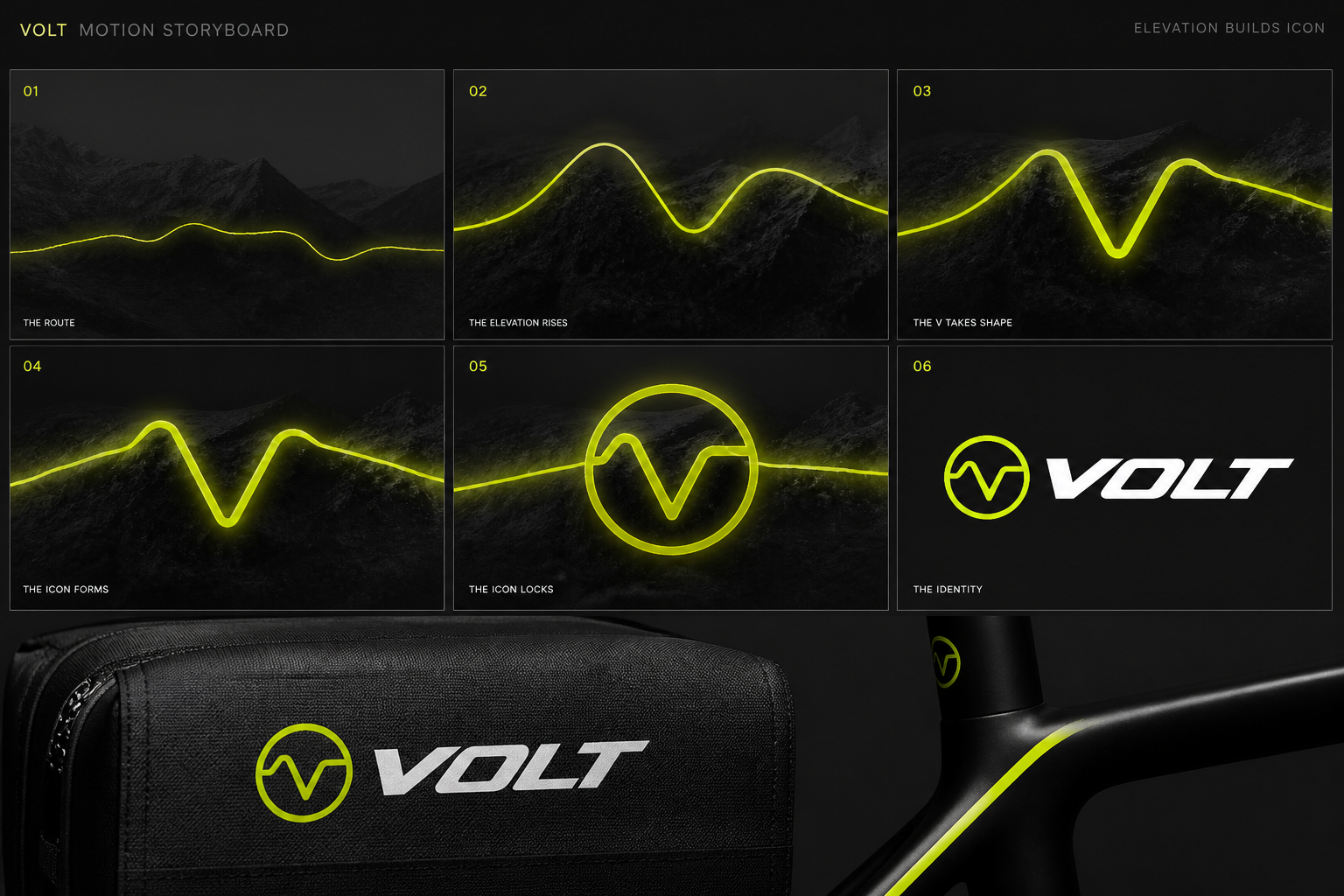 Volt Cycling Series — Elevation-line motion storyboard resolving into the Volt icon.