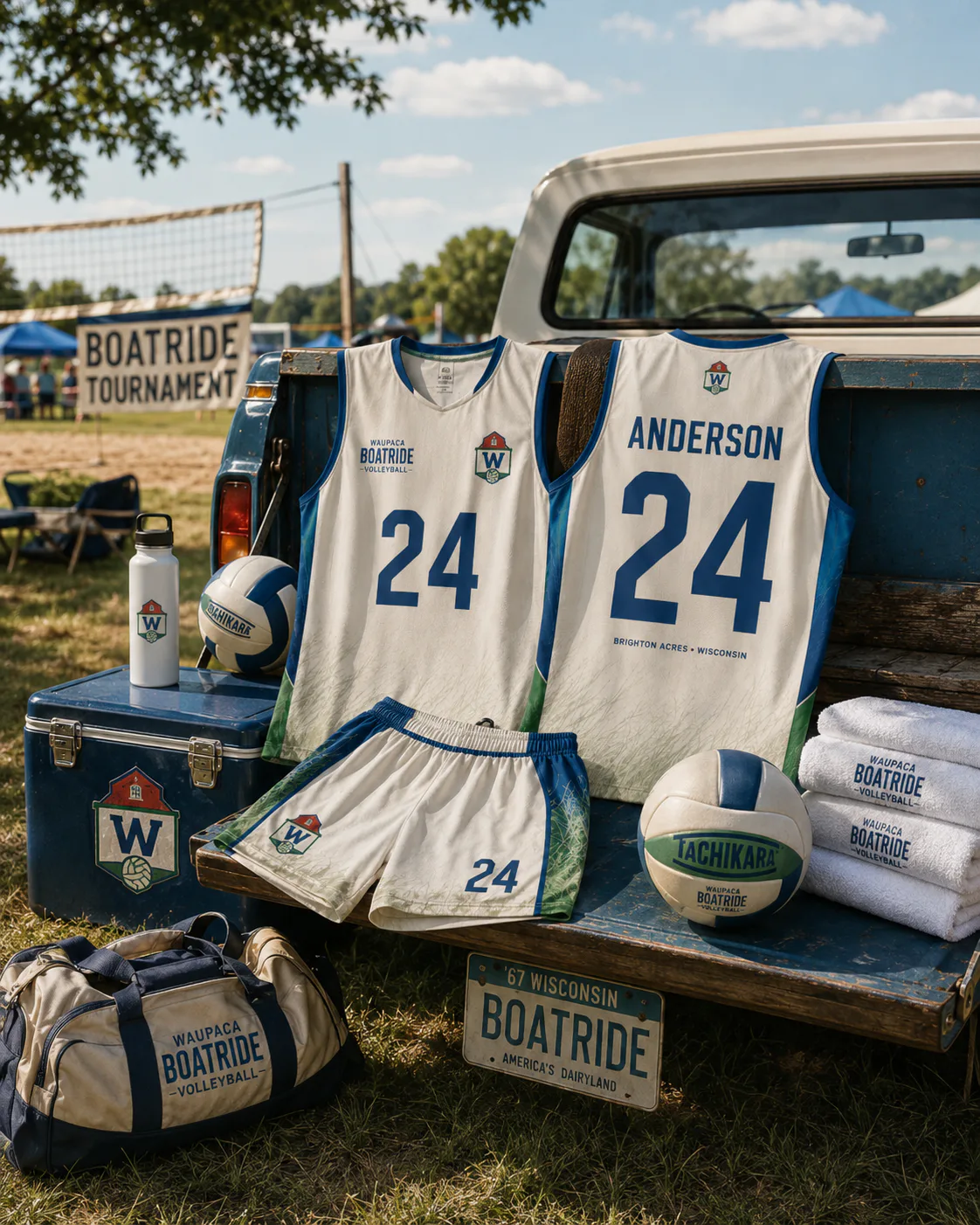Waupaca Boatride — Brighton Acres Field Club — Tailgate tournament scene