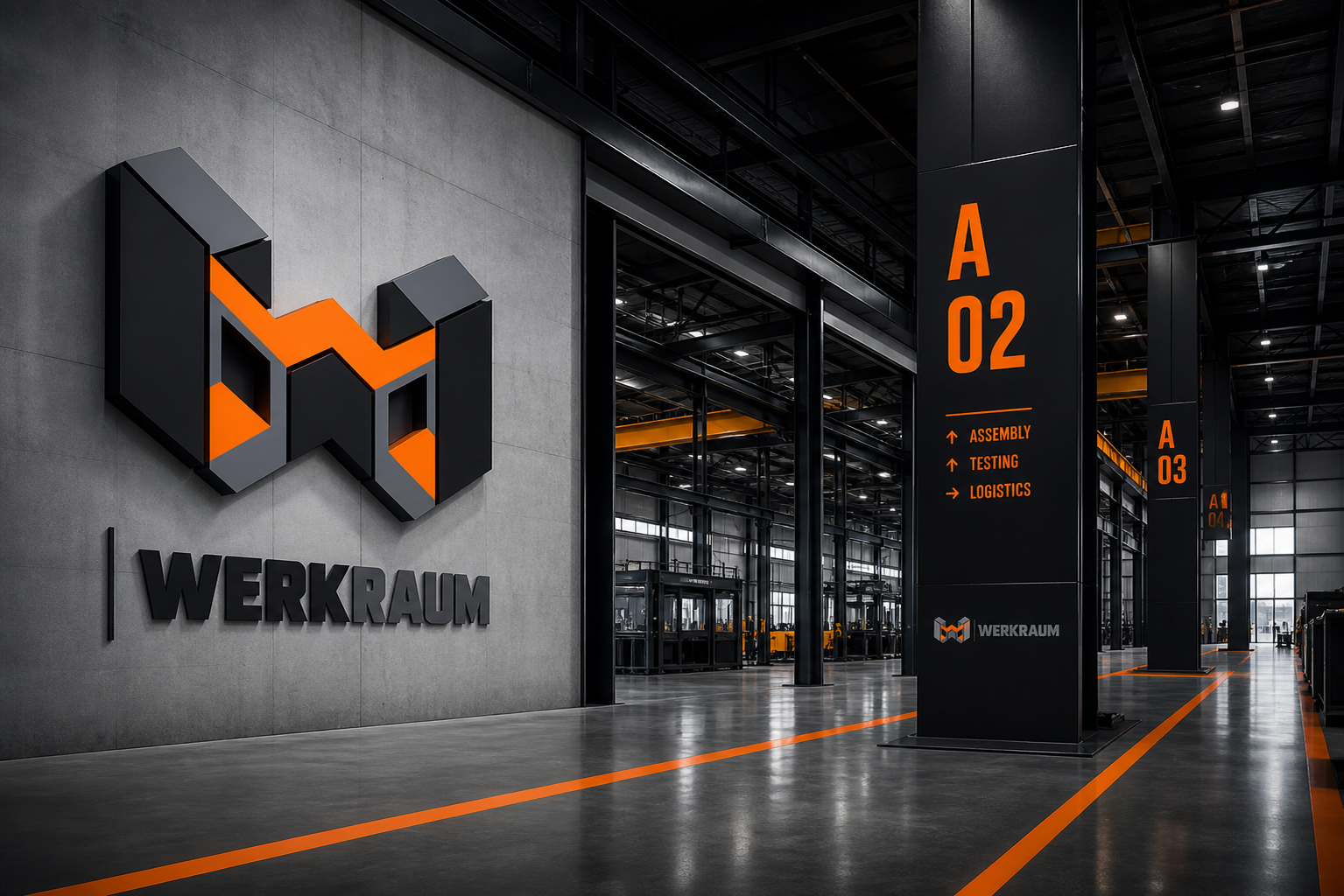 Werkraum Industrial System — Factory wayfinding system.