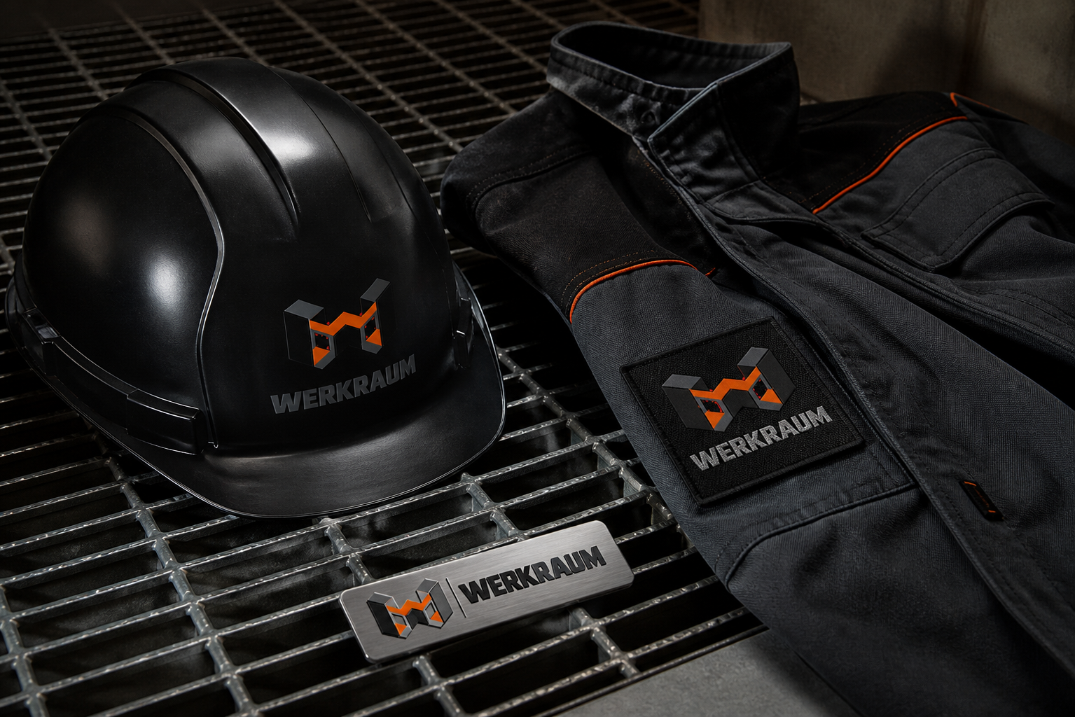 Werkraum Industrial System — Workwear and machined identity details.
